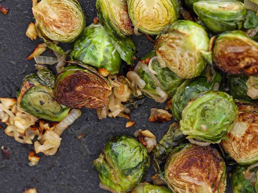 image of roasted brussels sprouts on sheet pan